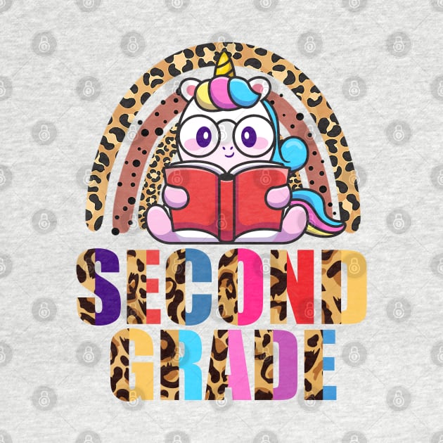 Second Grade Rainbow Leopard Funny Unicorn Teacher Student School by wonderws